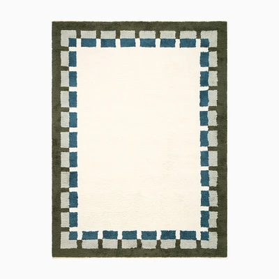 Framed Blocks Shag Wool Rug, Dark Olive, 5x8