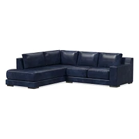 Dalton Sectional Set 08: RA 78" Sofa, LA Bumper Chaise, Down, Saddle Leather, Nut, Almond