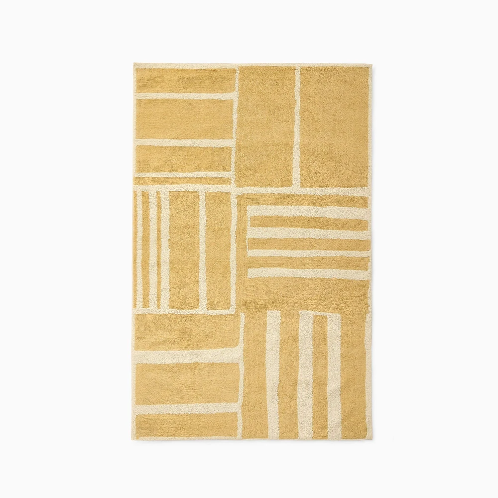 Washable Striped Blocks Rug, 5x8, Horseradish, WE Kids