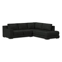 Dalton Sectional Set 05: LA 68" Sofa, RA Bumper Chaise, Down, Ludlow Leather, Black, Black