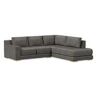 Dalton Sectional Set 08: RA 78" Sofa, LA Bumper Chaise, Down, Saddle Leather, Nut, Almond