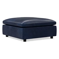 Marin Large Square Ottoman, Down, Saddle Leather, Nut, Concealed Support