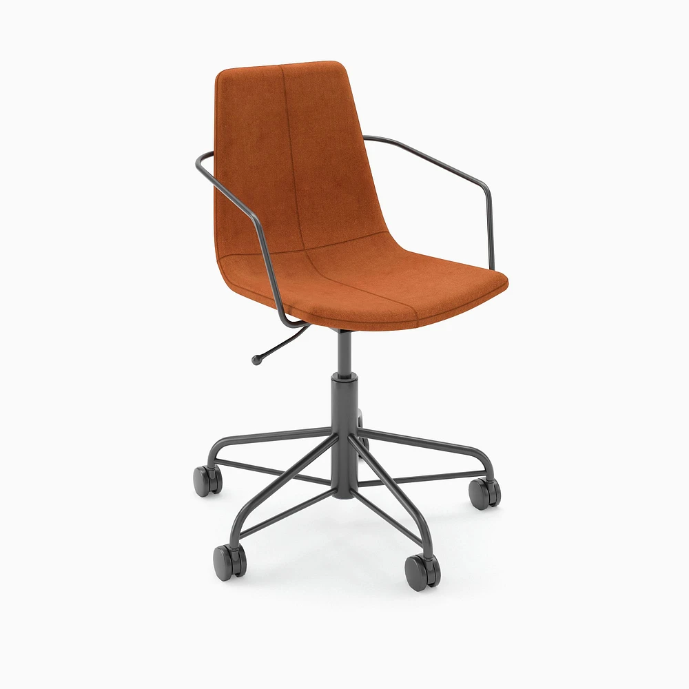 Slope Conference Chair With Arms, Cloud Velvet, Cognac / Hot Rolled Steel Soft Casters