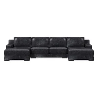 Dalton Sectional Set 23: LA Chaise, Armless Double, RA Down, Saddle Leather, Nut, Almond