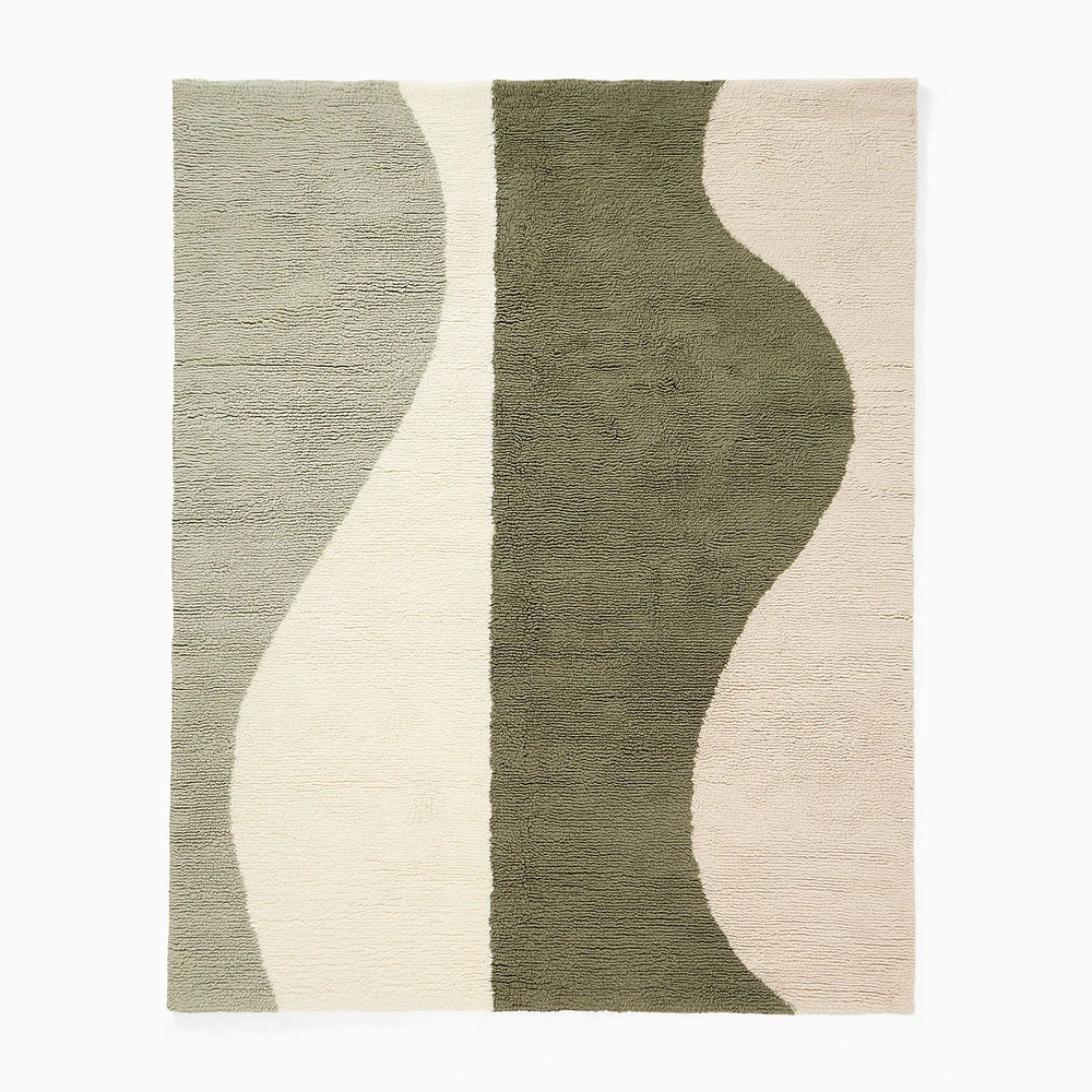 Chip & Dent: Modern Wave Shag Wool Rug, 5x8, Dark Olive