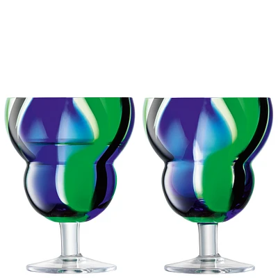 Folk Water/Wine Glass, 8oz, Black/Blue/Green, Set of 2