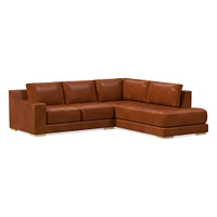 Dalton Sectional Set 08: RA 78" Sofa, LA Bumper Chaise, Down, Saddle Leather, Nut, Almond