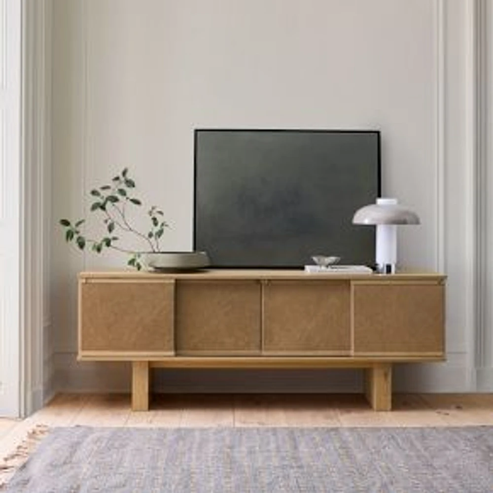 Buxton 72" Media Console, Blonde, Ludlow Leather, Cumin