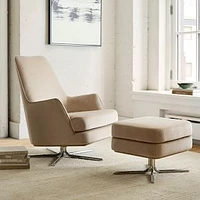 Set: Patchin Swivel Chair + Ottoman Poly Deluxe Velvet Clay Polished Stainless Steel