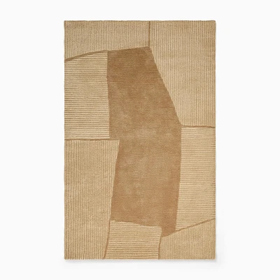 Torn Shape Wool Rug, 5x8, Cumin