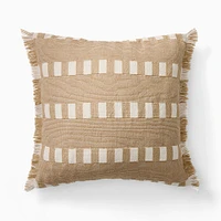 Outdoor Modern Block Fringe Pillow, 20x20, Marina Blue