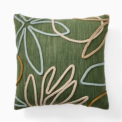 Outdoor Linework Floral Pillow, 20x20, Sand