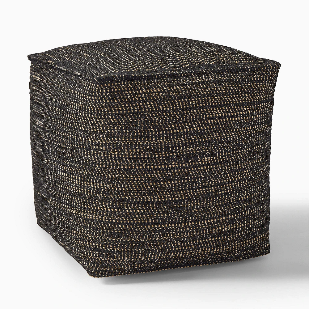 Dori Indoor/Outdoor Pouf, 18"x18"x18", Natural/Alabaster