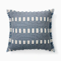 Outdoor Modern Block Fringe Pillow, 20x20, Marina Blue