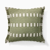 Outdoor Modern Block Fringe Pillow, 20x20, Marina Blue