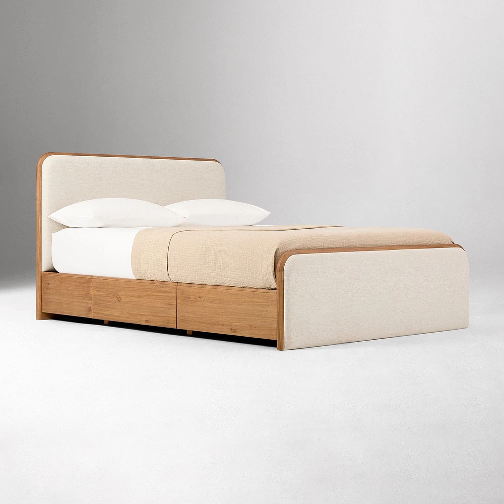 Miles Wood And Upholstered Storage Bed, Queen, Toasted Oak, Twill, Sand