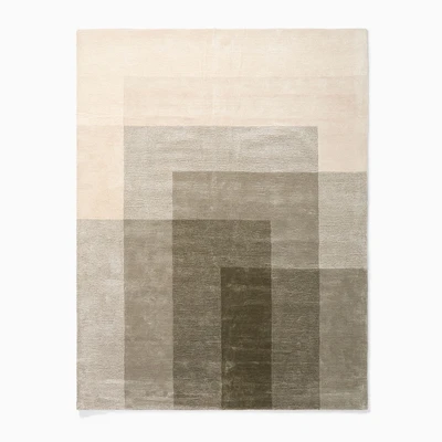 Ombre Blocks Wool Tencel Rug, 5x8, Sandalwood