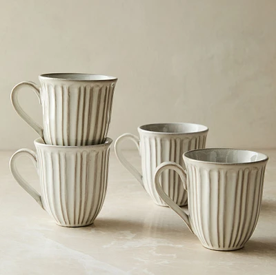 Hana Ceramic Mug, White, Set of 4