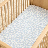 Bird Crib Sheet, Cloudy Blue