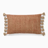 Two Tone Chunky Linen Tassels Pillow Cover, 12"x21", White