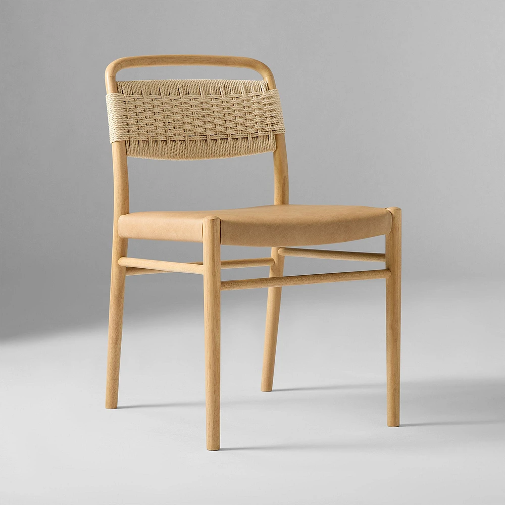 Eindhoven Dining Chair, Single, Paper Cord, Ludlow Leather, Cumin, Blonde