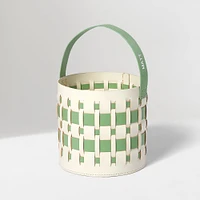 Woven Easter Basket, Vegan Leather, Cream/Celadon, 6x6x6