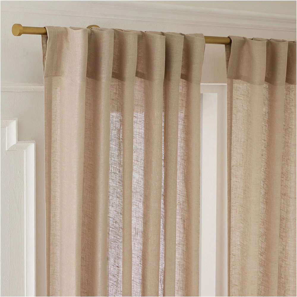 Open Box: Sheer European Flax Linen Curtain, 48"x96", Dark Flax