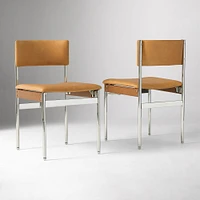 Keaton Dining Chair, Single, Ludlow Leather, Sesame, Polished Stainless Steel