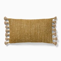 Two Tone Chunky Linen Tassels Pillow Cover, 12"x21", White