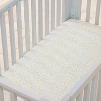 Daisy Crib Sheet, Pale Aqua