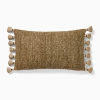 Two Tone Chunky Linen Tassels Pillow Cover, 12"x21", White