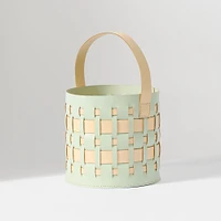 Woven Easter Basket, Vegan Leather, Cream/Celadon, 6x6x6