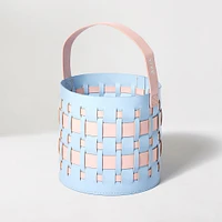 Woven Easter Basket, Vegan Leather, Cream/Celadon, 6x6x6