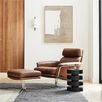 Kristoff Swivel Chair + Ottoman Set Poly Weston Leather Molasses Polished Stainless Steel