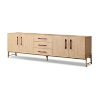 Magnolia Media Console, Ebony Oak Veneer, Chaps Sand, Gunmetal