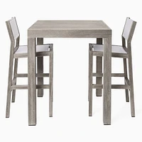 Portside Outdoor Dining Set: Bar Table, Driftwood 35" sq + Stool,