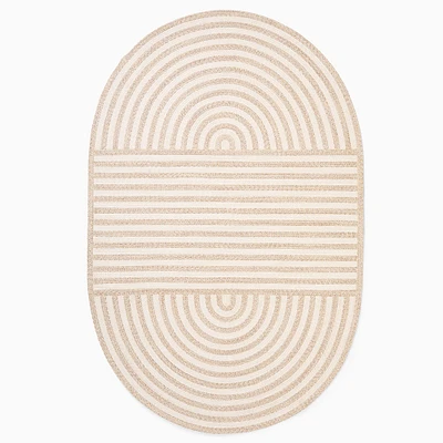 Striped Oblong Outdoor Performance Rug, Natural, 5'x8'