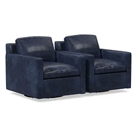 Marin Leather Swivel Chair, Ludlow Leather, Navy, Concealed Support, Poly