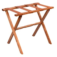 Light Walnut Wood Straight Leg Luggage Rack with 4 Brown Leather Straps