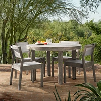 Portside Outdoor Dining Set: 48 Round Table, Weathered Gray + Chair, S/2 Stacking