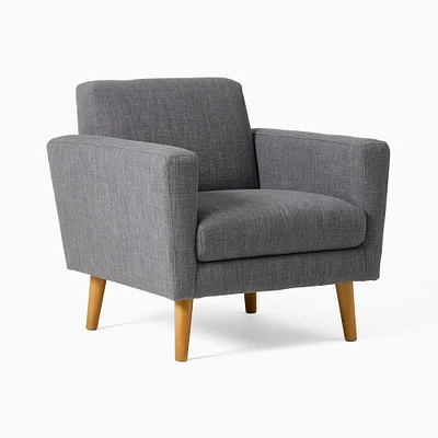 Chip & Dent: Oliver Chair Poly Yarn Dyed Linen Weave Pewter Light Walnut