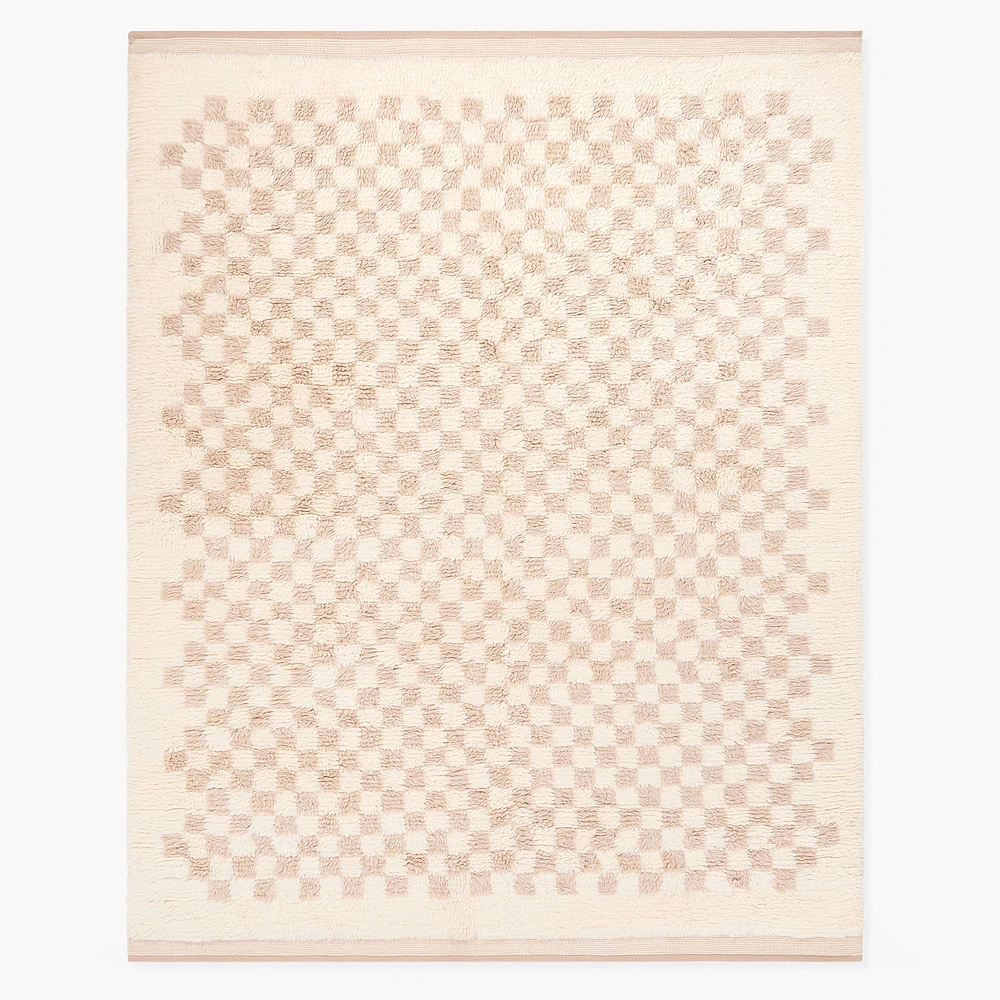 Chip & Dent: Soft Checkered Shag Wool Rug, 6'x9', Sand