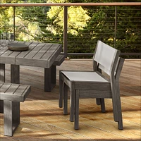 Portside Outdoor Dining Set: 76.5-106 Exp. Rectangle Tbl, WG + Bench, 66, Chair, S/2 Stackg