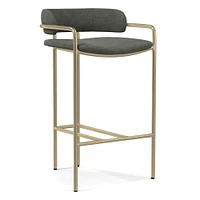 Chip & Dent: Lenox Counter Stool, Performance Distressed Velvet, Green Spruce, Light Bronze