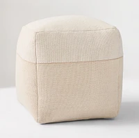 Cotton Canvas Pouf, 16"x16"x17", White