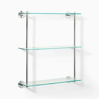 Modern Overhang Triple Glass Shelf, Antique Brass