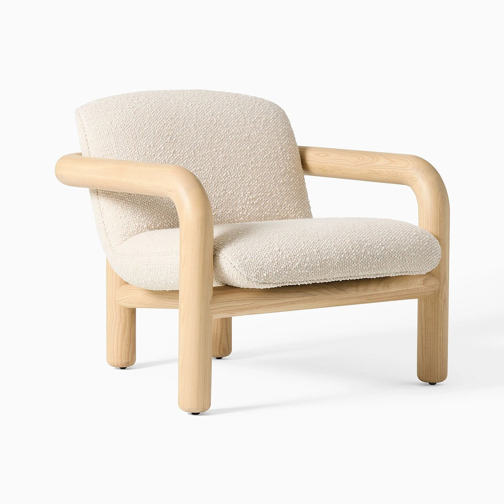 Open Box: Benson Wood Frame Chair Poly Yarn Dyed Boucle, Alabaster, Blonde