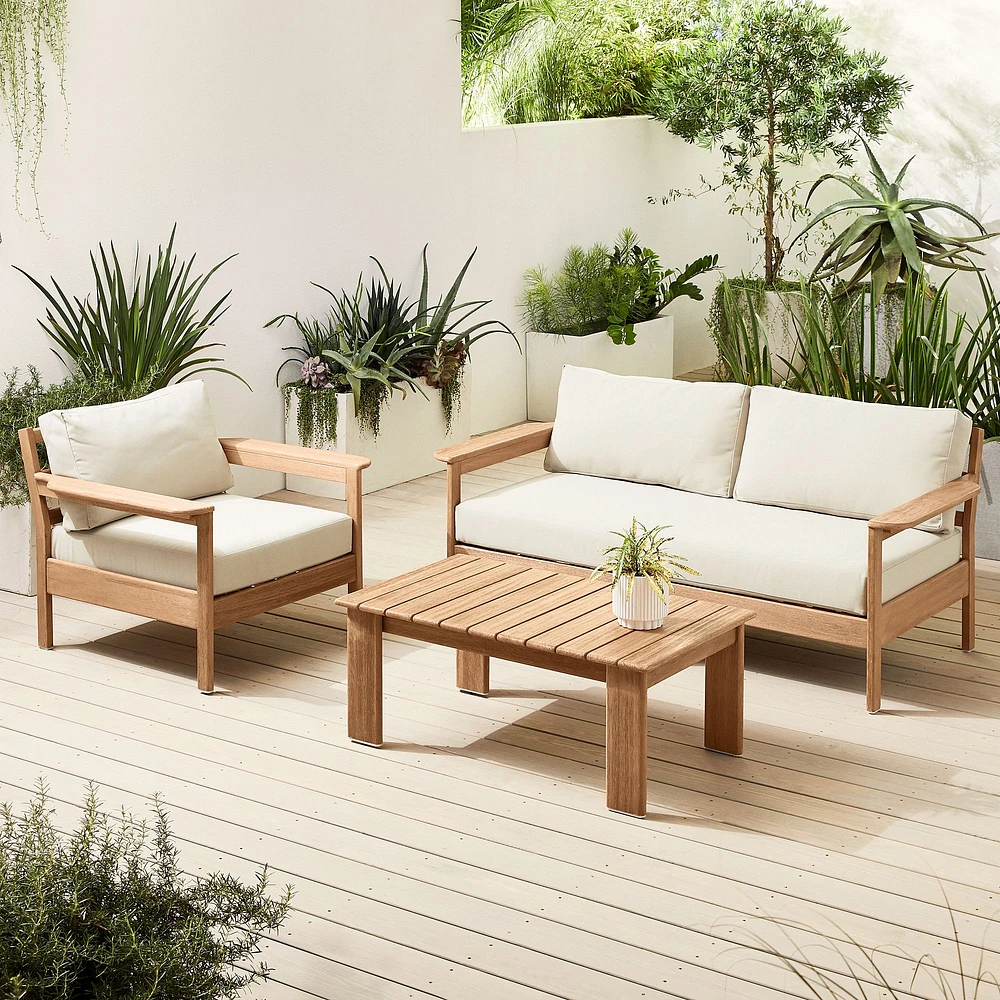 Playa Outdoor Lounge Set: 70 Sofa, Mast + Chair, 41 Rectangle Coffee Table,