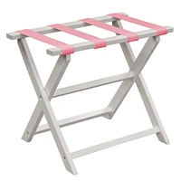 White ECO Straight Leg Luggage Rack with 4 Pink Nylon Straps