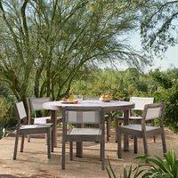 Portside Outdoor Dining Set: 48 Round Table, Weathered Gray + Chair, S/2 Stacking